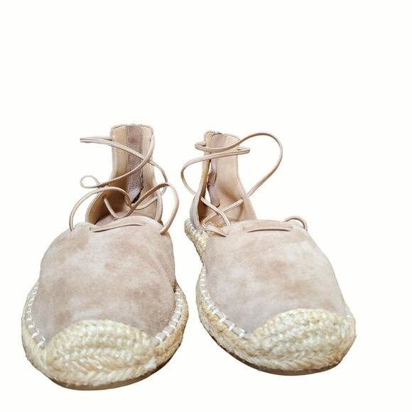 Eileen Fisher Flat Elastic Zip Back Espadrille Sandals Tan Nubuck Women Size 6.5 - Picture 4 of 8